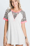 HeimishFull Size Leopard Round Neck Short Sleeve T-Shirt with Stitch Plus Size - Trendsi - Flyclothing LLC