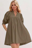 Oh Frill Notched Puff Sleeve Babydoll Mini Dress - Trendsi - Flyclothing LLC