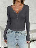 V-Neck Long Sleeve T-Shirt - Trendsi - Flyclothing LLC