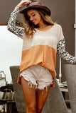 BiBi Color Block Leopard V Neck Knit Top - Trendsi - Flyclothing LLC