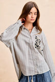 BiBi Flower Jacquard Knit Patch Pocket Stripe Shirt - Trendsi - Flyclothing LLC