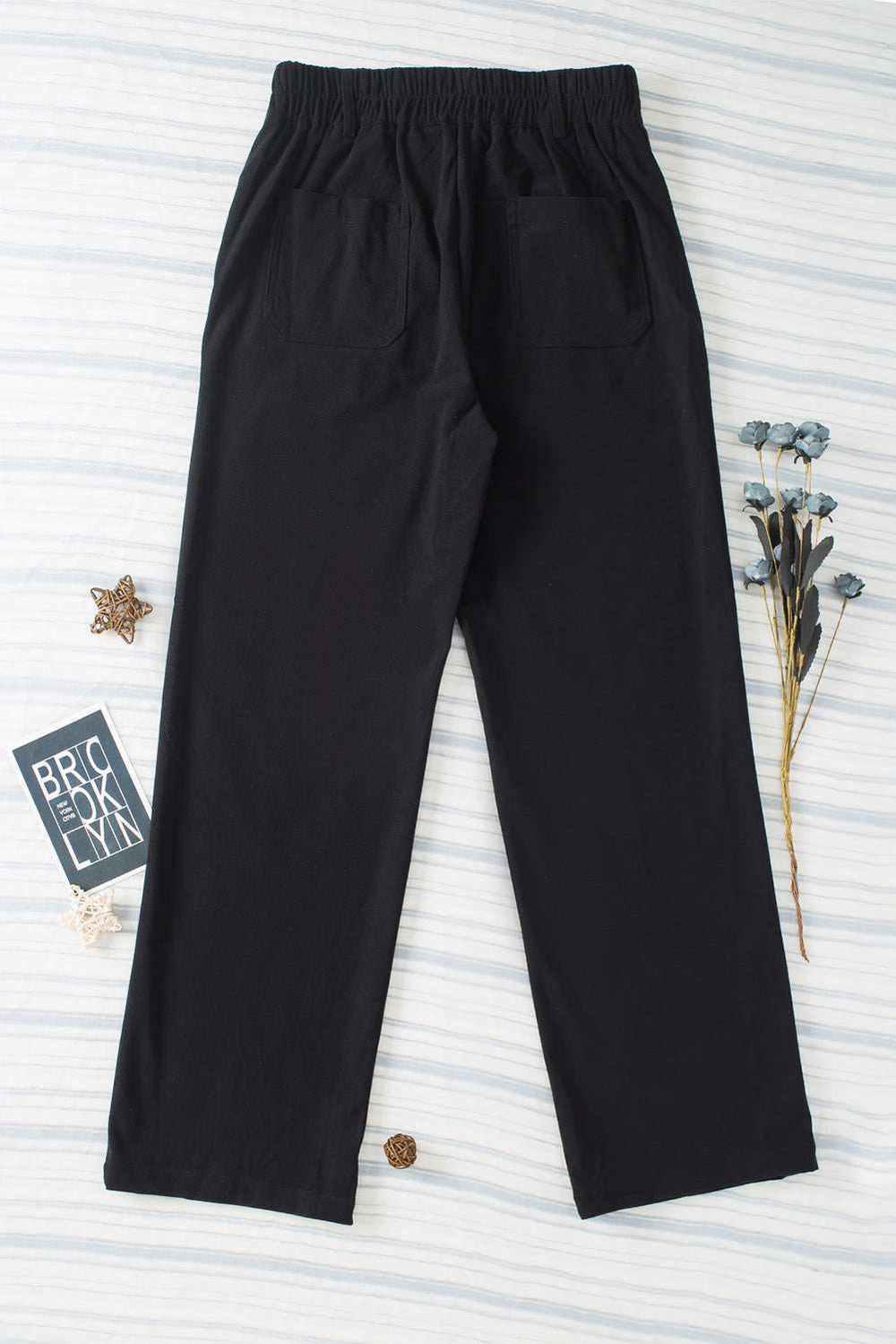 Half Elastic Waist Straight Pants - Trendsi - Flyclothing LLC