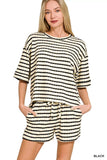 Zenana Striped Short Sleeve Tee & Shorts Set - Trendsi - Flyclothing LLC