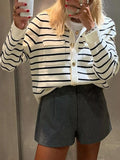 Striped Button-Down Knit Cardigan - Trendsi - Flyclothing LLC