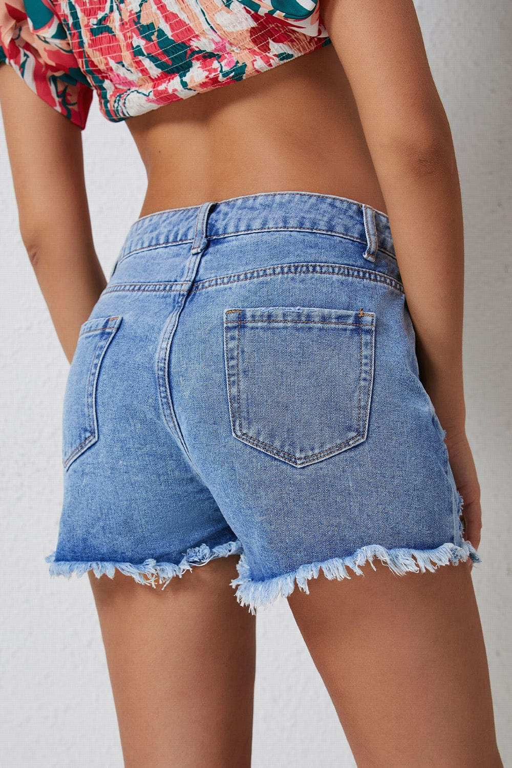 High Rise Crossover Waist Denim Shorts - Trendsi - Flyclothing LLC