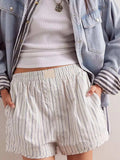 Striped Elastic Waist Shorts - Trendsi - Flyclothing LLC