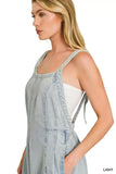 Zenana Denim Light Washed Wide Leg Overalls - Trendsi - Flyclothing LLC