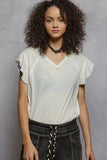 POL V-Neck Short Sleeve T-Shirt with Ruffle Sleeve - Trendsi - Flyclothing LLC