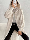 Open Front Long Sleeve Fuzzy Hooded Jacket - Trendsi - Flyclothing LLC