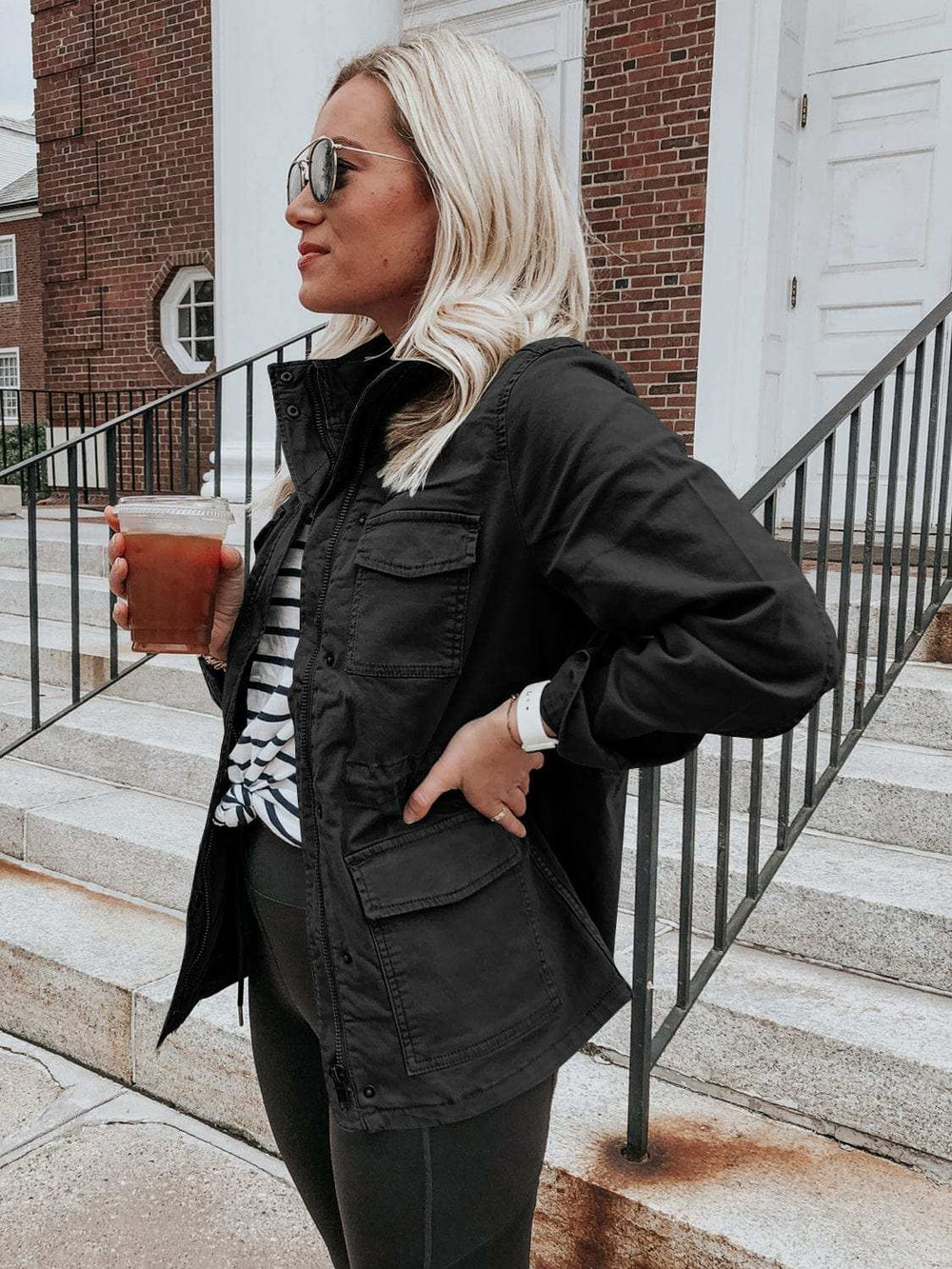 Pocketed Long Sleeve Zip Up Jacket - Trendsi - Flyclothing LLC