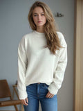 Round Neck Drop Shoulder Long Sleeve Sweater - Trendsi - Flyclothing LLC