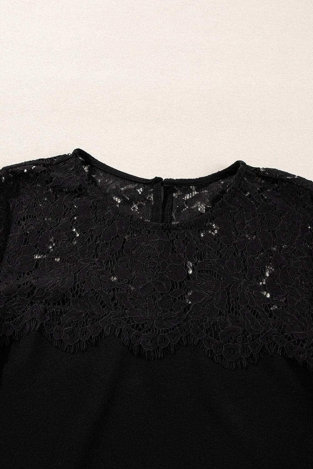 Lace Detail Round Neck Long Sleeve Blouse - Trendsi - Flyclothing LLC