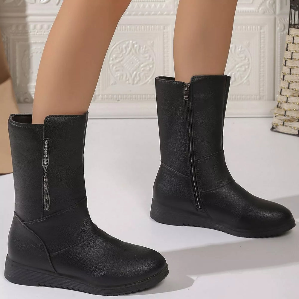 Round Toe Side Zip Boots - Trendsi - Flyclothing LLC