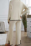 Contrast Trim Round Neck Top and Pants Sweater Set - Trendsi - Flyclothing LLC