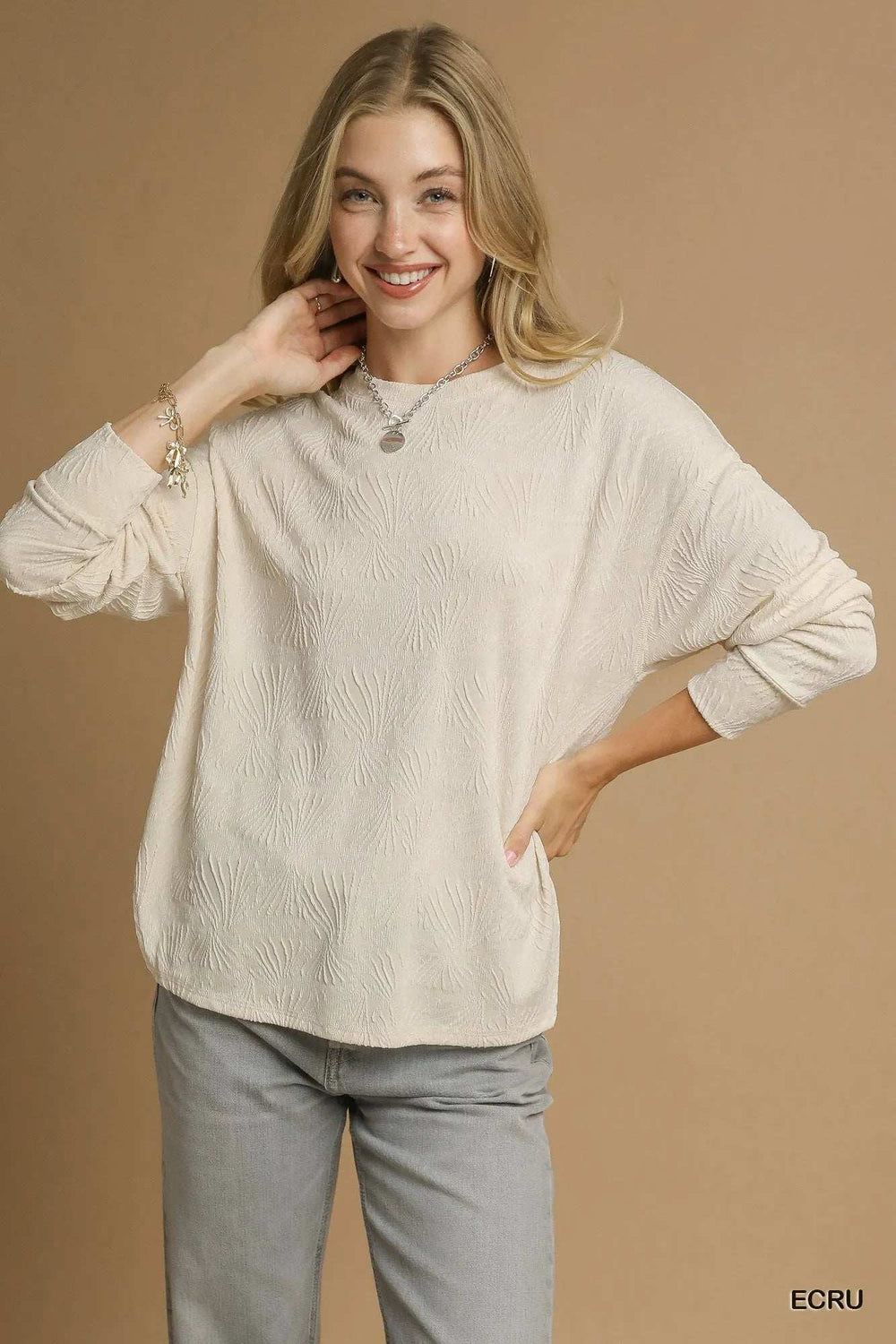 Umgee Textured Knit Long Sleeve Top - Trendsi - Flyclothing LLC