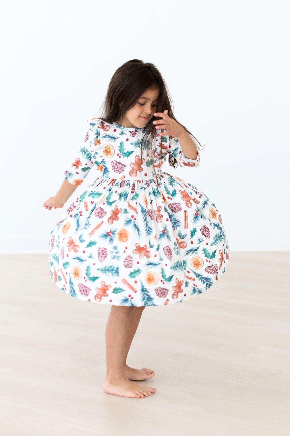 Classic Christmas 3/4 Sleeve Ruffle Twirl Dress - Mila & Rose ® - Flyclothing LLC