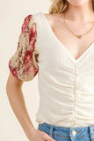 And The Why Full Size Floral Print Textured Sleeve Knit Top - Trendsi - Flyclothing LLC