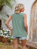 Eyelet Cutout Round Neck Tank - Trendsi - Flyclothing LLC
