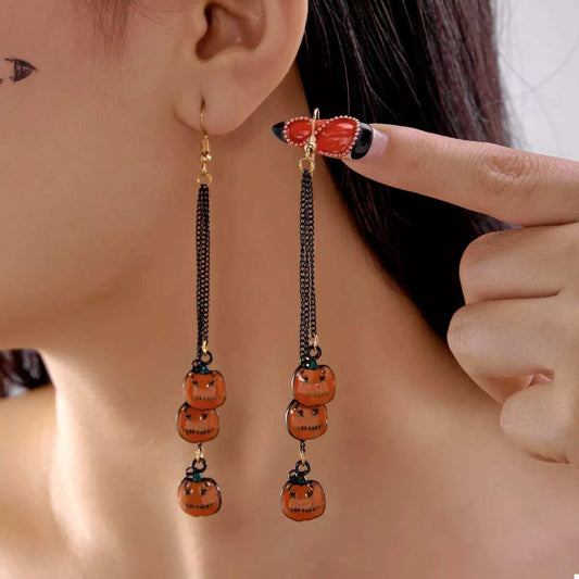 Halloween Pumpkin Chain Drop Earrings - Trendsi - Flyclothing LLC