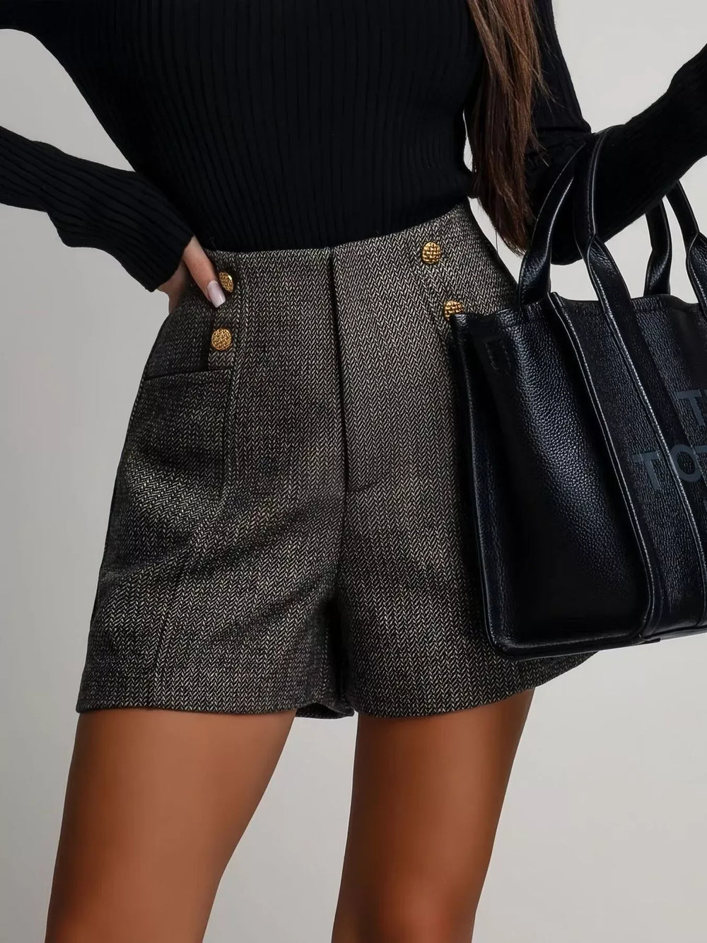 High-Waisted Tweed Shorts - Trendsi - Flyclothing LLC