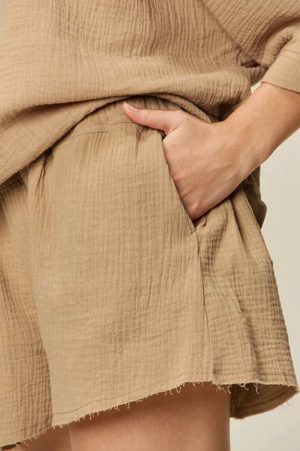 Double Take Texture Half Sleeve T-Shirt and Drawstring Shorts Set - Trendsi - Flyclothing LLC