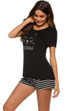 Graphic Round Neck Top and Striped Shorts Lounge Set - Trendsi - Flyclothing LLC