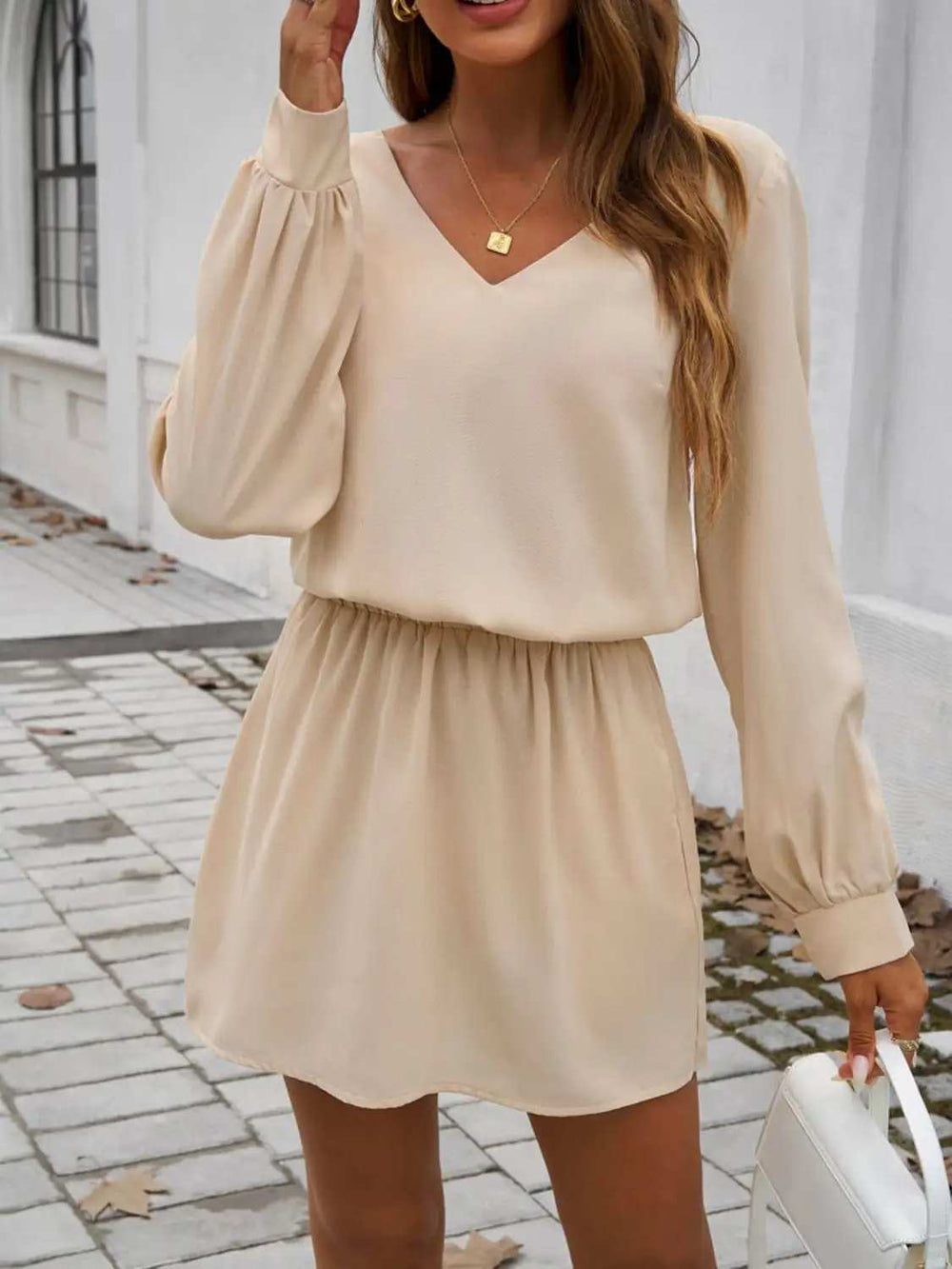Cutout V-Neck Long Sleeve Mini Dress - Trendsi - Flyclothing LLC