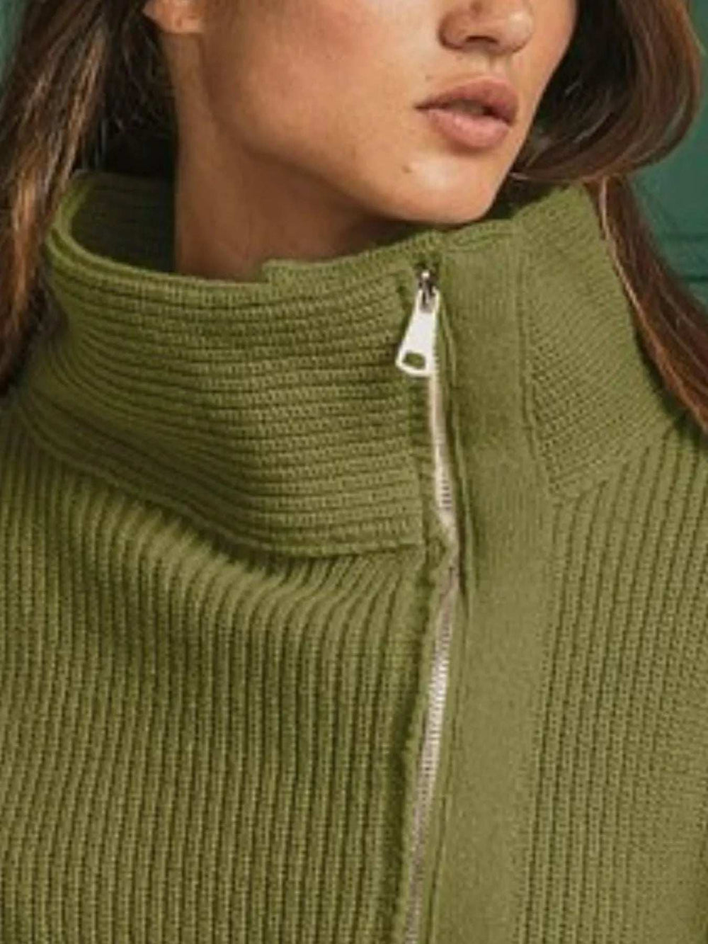 BiBi Front Zip Up High Neckline Sweater Jacket - Trendsi - Flyclothing LLC