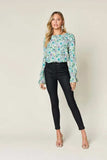 Double Take Full Size Printed Flounce Sleeve Blouse - Trendsi - Flyclothing LLC