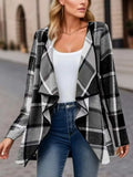 Plaid Open Front Long Sleeve Jacket - Trendsi - Flyclothing LLC