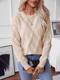 Geometric Round Neck Long Sleeve Sweater - Trendsi - Flyclothing LLC