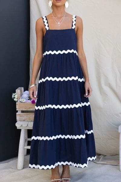 Contrast Trim Square Neck Dress - Trendsi - Flyclothing LLC