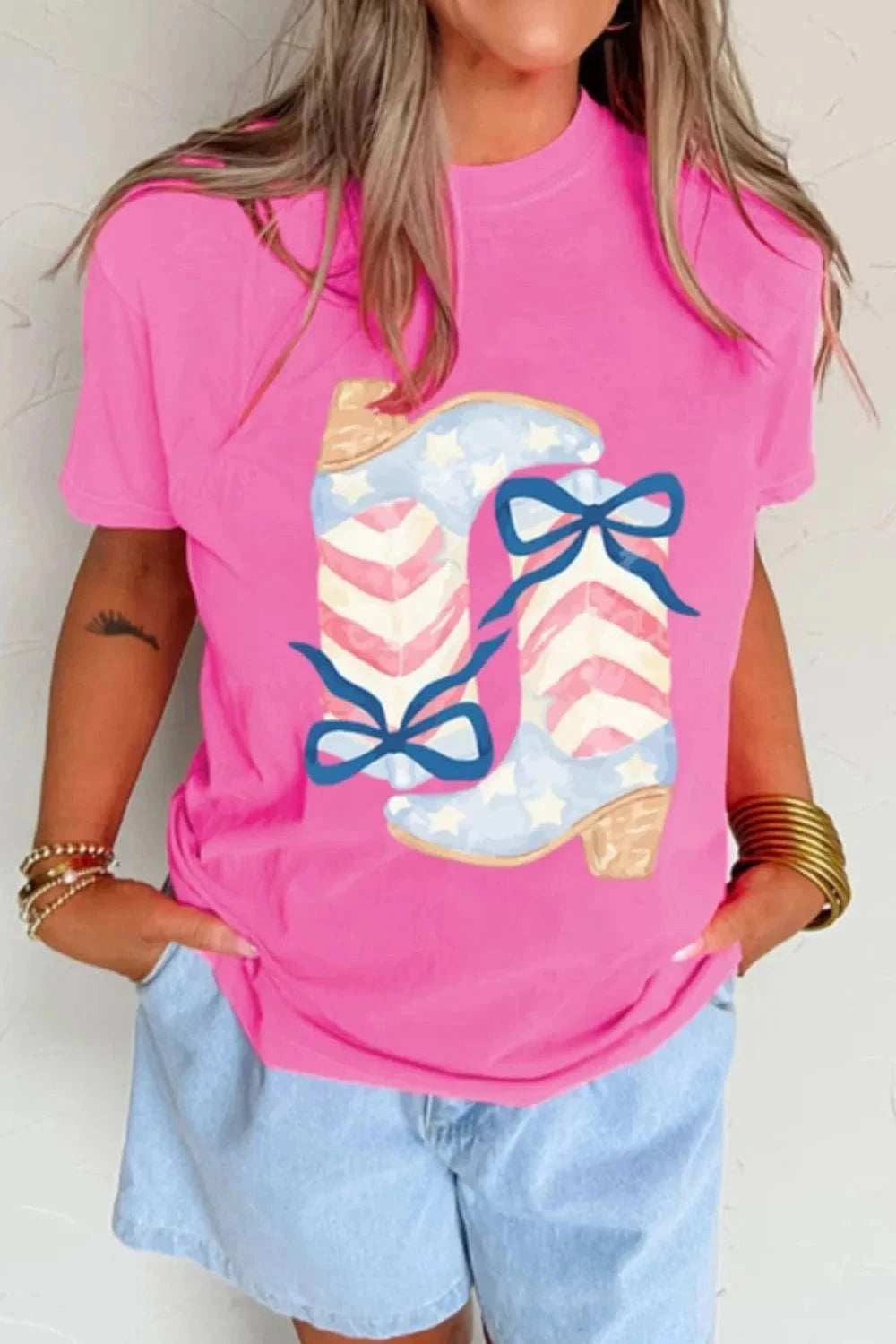 Graphic Round Neck Short Sleeve T-Shirt - Trendsi - Flyclothing LLC