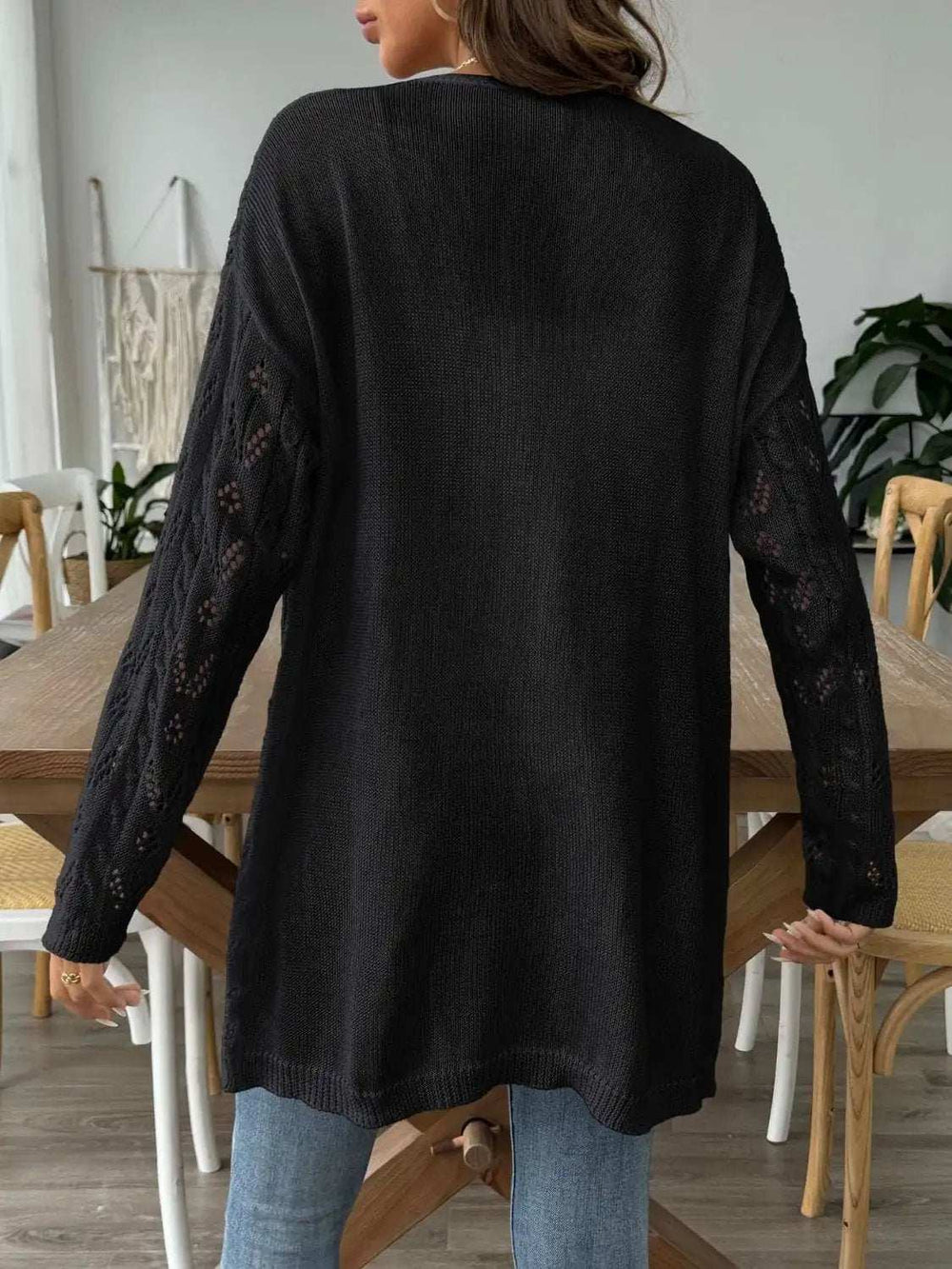 Openwork Open Front Long Sleeve Cardigan - Trendsi - Flyclothing LLC
