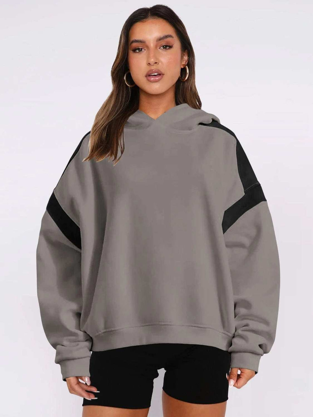 Contrast Dropped Shoulder Long Sleeve Hoodie - Trendsi - Flyclothing LLC