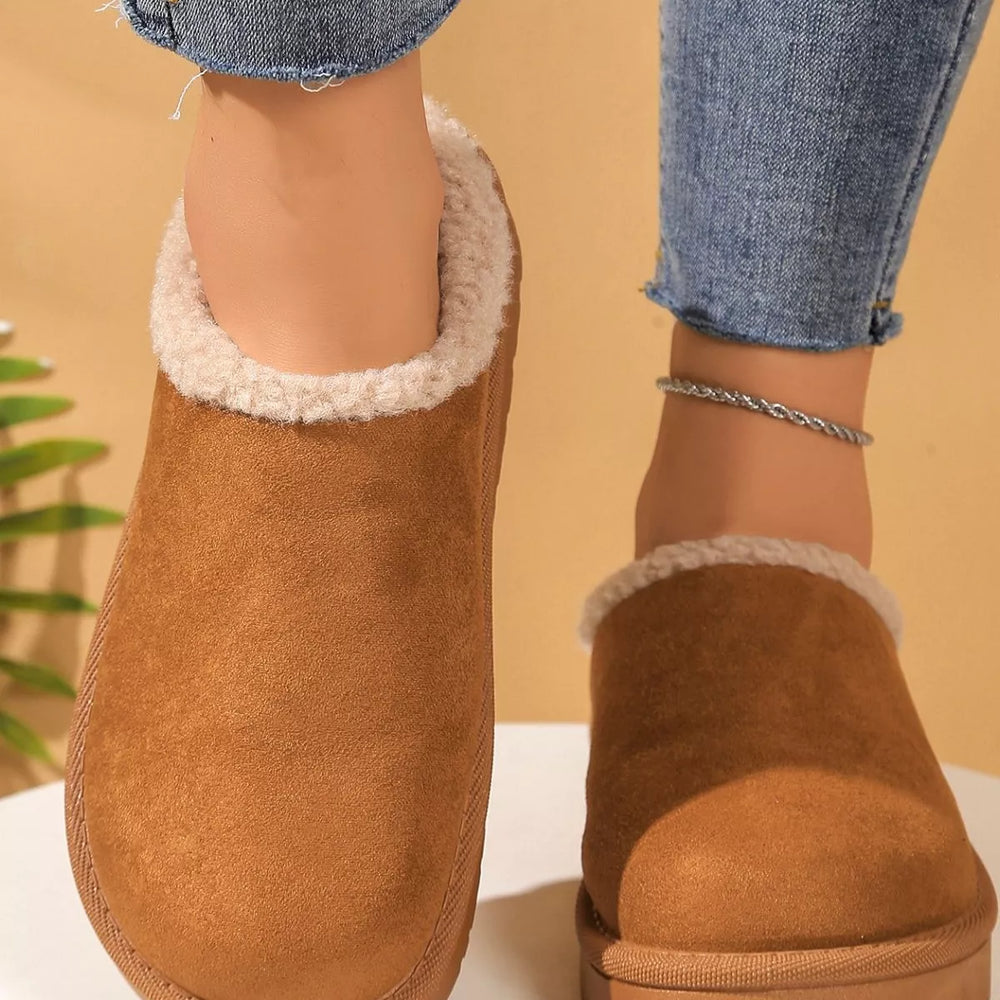 Plush Lined Round Toe Slippers - Trendsi - Flyclothing LLC