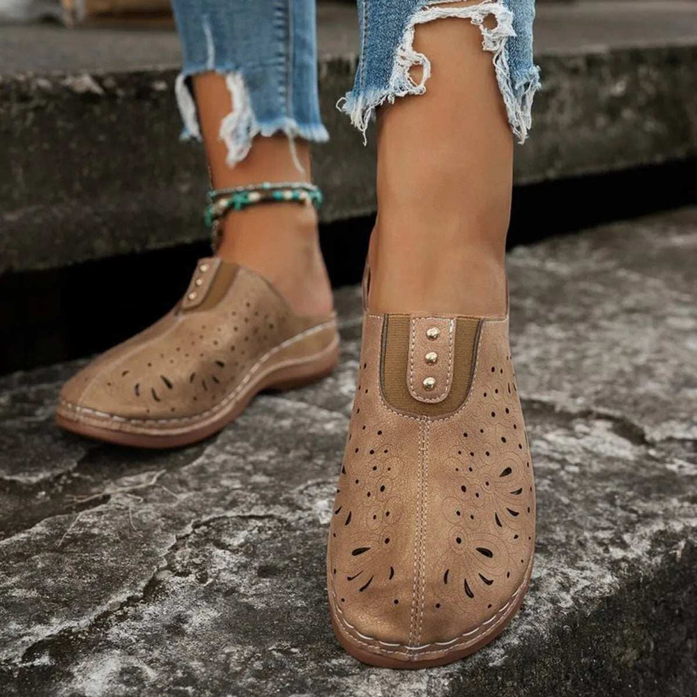 Round Toe Cutout Slip-Ons - Trendsi - Flyclothing LLC