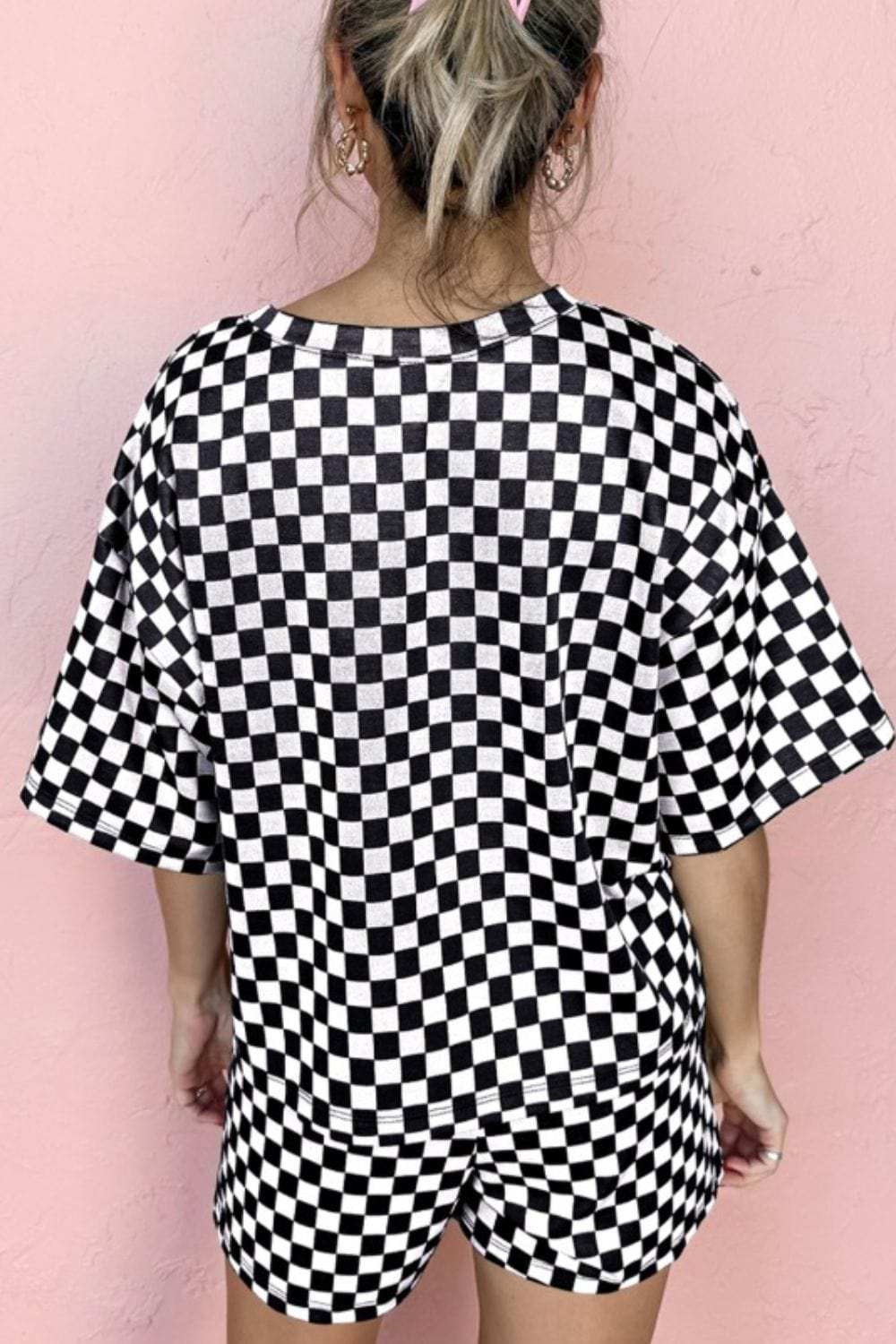 Checkered Round Neck Top and Shorts Set - Trendsi - Flyclothing LLC