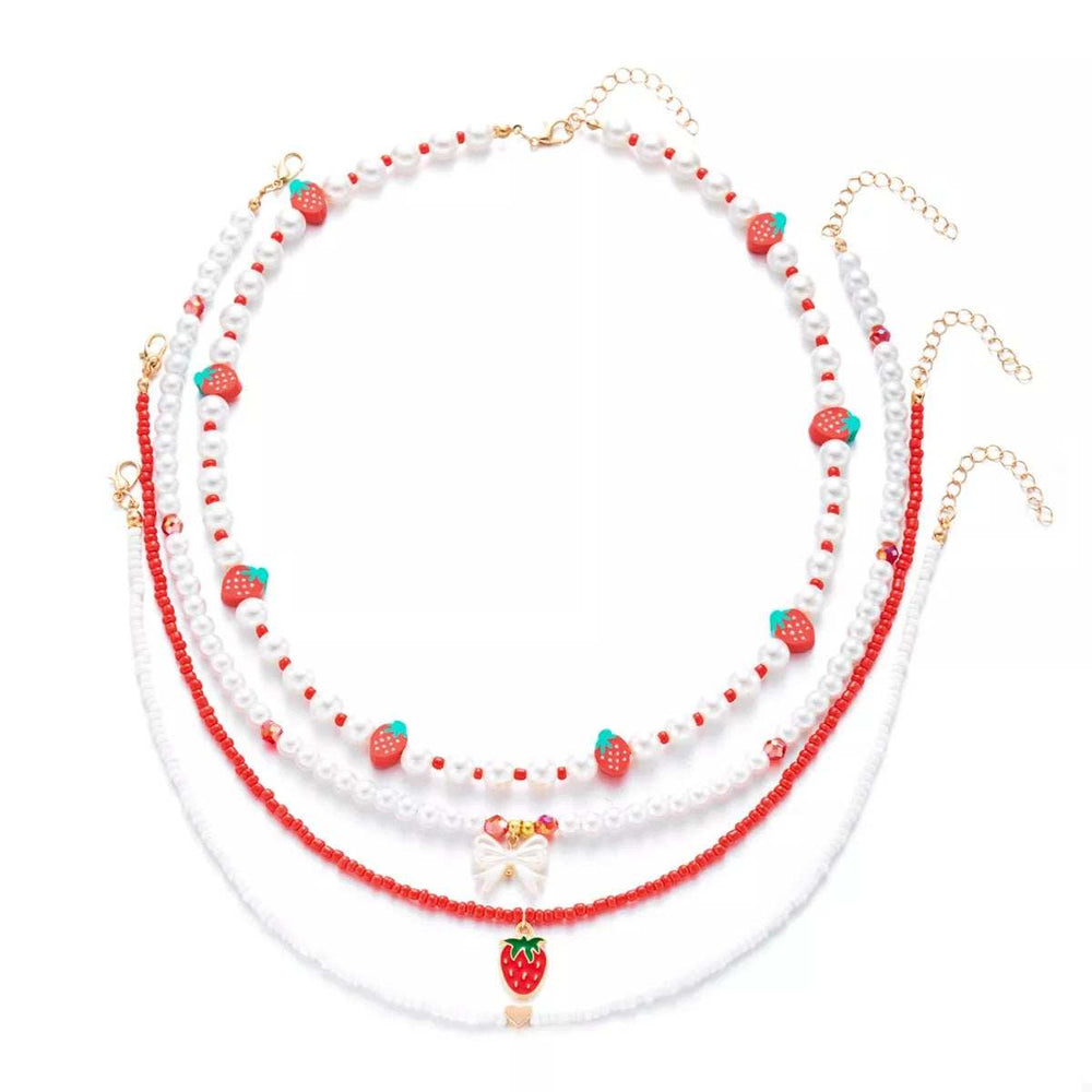 4 Piece Strawberry Pearl Beaded Necklace - Trendsi - Flyclothing LLC