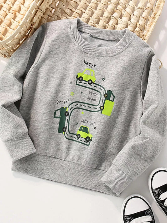 Children's Cartoon Car Crew Neck Sweatshirt - Trendsi - Flyclothing LLC