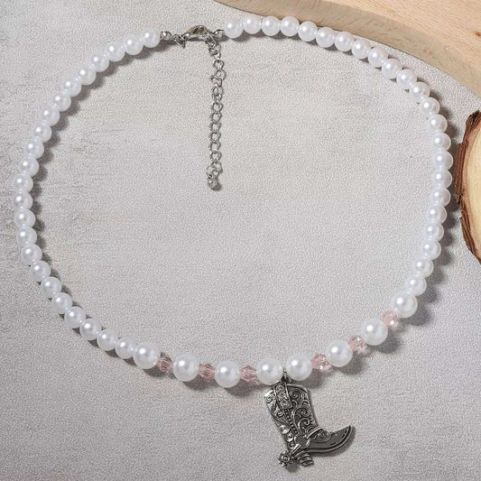 Pearl Beaded Cowboy Boot Necklace - Trendsi - Flyclothing LLC