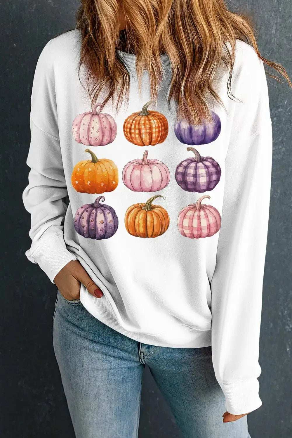 Pumpkin Graphic Long Sleeve Sweatshirt - Trendsi - Flyclothing LLC