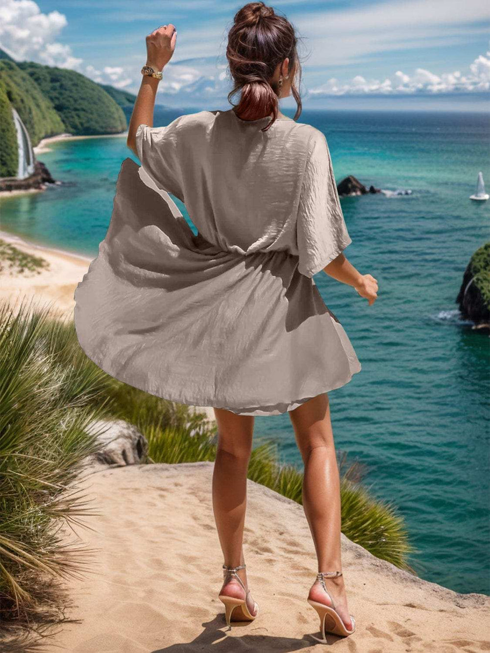 Surplice Half Sleeve Mini Dress - Trendsi - Flyclothing LLC