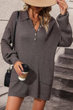 Collared Neck Long Sleeve Sweater Dress with Pockets - Trendsi - Flyclothing LLC