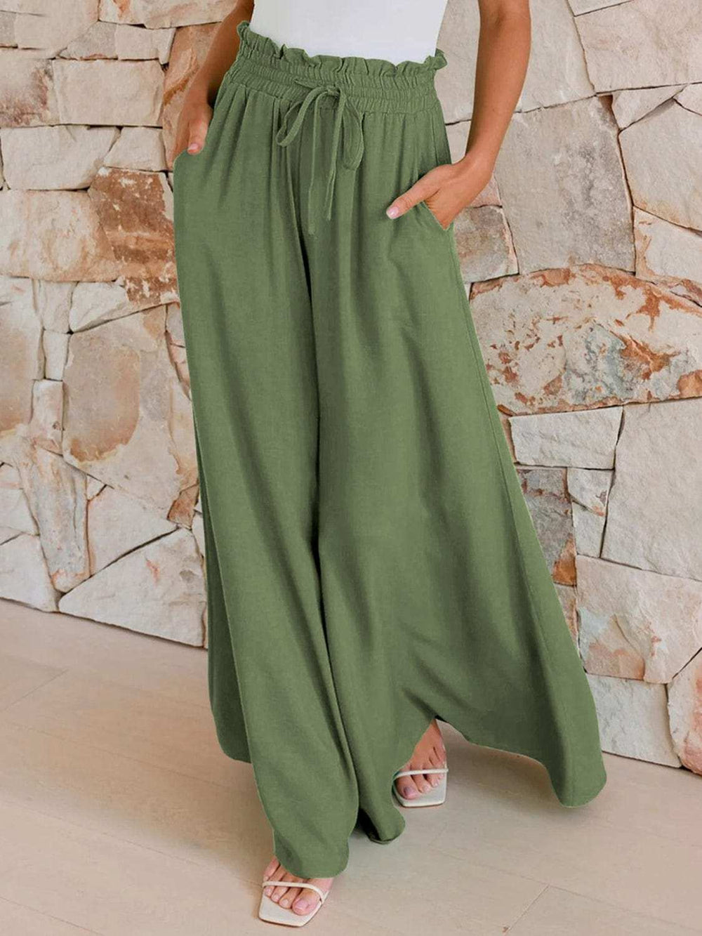 Drawstring Wide Leg Pants with Pockets - Trendsi - Flyclothing LLC