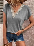 Full Size Lace Detail V-Neck Short Sleeve T-Shirt - Trendsi - Flyclothing LLC