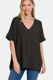 Zenana Full Size V-Neck Short Sleeve Top - Trendsi - Flyclothing LLC