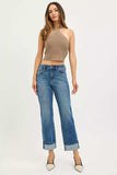 RISEN Full Size 4 Way Stretch Slouchy Straight Jeans with Cuffed Hem Plus Size - Trendsi - Flyclothing LLC