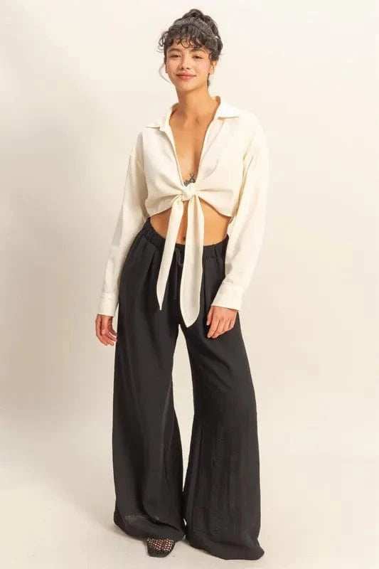 HYFVE Washed Tie Front Crop Top - Trendsi - Flyclothing LLC
