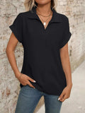 Collared Neck Short Sleeve Blouse - Trendsi - Flyclothing LLC